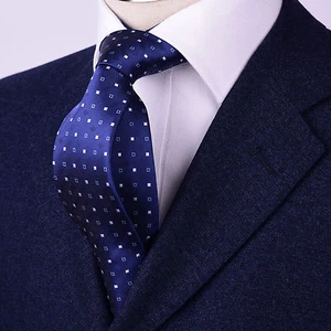 Mens Skinny Navy Blue Tie Contrast Diamond Studs 3" Geometric Woven Luxury Shirt - Picture 1 of 7
