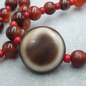 Goat Eye Tibetan Vintage Agate & Carnelian Agate With WhiteHeart Beaded Necklace - Picture 1 of 24