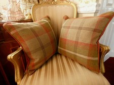 2 x Dunelm Highland Tartan Check Rust Sofa Cushions Feather Filled 45cm x 45cm