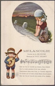 Mélancolie paroles d'A. SYLVESTRE et musique de Paul DELMET CPA ILLUSTRATEUR TBE - Picture 1 of 2