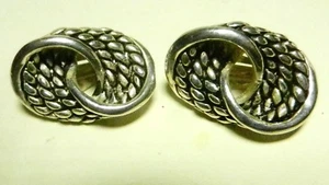 Versilberte Wirbel Zopf Griechische Clip Ohrringe - 80er Vintage / NEU - Made in Greece - Bild 1 von 4