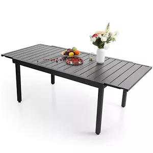 Patio Dining Table Rectangular 6~8 Person Metal Outdoor Retractable Tables - Picture 1 of 11