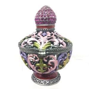 Open Work Trinket Box Hinged Enamel Made w/ Swarovski Crystals Pewter DZ VTG #S2 - Picture 1 of 9