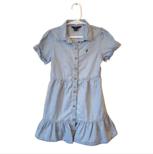 Nautica Light Blue Chambray Tiered Collared Dress Size 5 - Picture 1 of 5