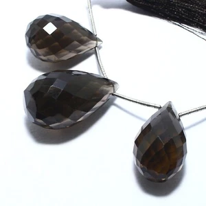 Natural Smoky Quartz Faceted Drop Beads Briolette Loose Gemstone Making Jewelry - Picture 1 of 6