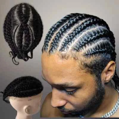 Number 8 Afro-American Corn Braids Toupee Full Lace Unit for Men 8x10 - Image 1 of 4
