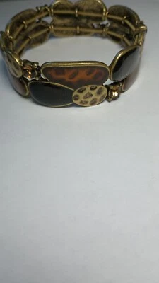Pulsera Lia Sophia Latón Marrón Tono Elástico Estampado Animal Guepardo Foto 1 de 4