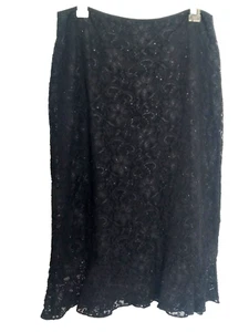 Adrianna Papell Evening Black Lace Beaded Straight Skirt Size Medium - Picture 1 of 2