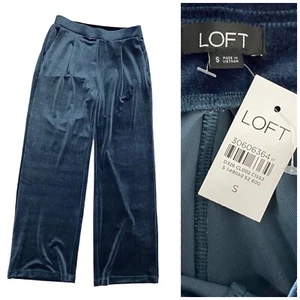 LOFT Velour Pants Womens Small Blue Trouser Wide Leg Holiday Work Office Party - Picture 1 of 11
