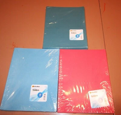 3 Packs Office Max 25 Twin Pocket Textured Folders Letter Size Blue, Teal, Red  - Image 1 of 4