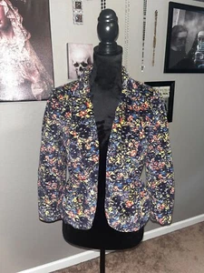 Anthropologie Cartonnier VTG black ditzy floral corduroy blazer w peplum waist 4 - Picture 1 of 8