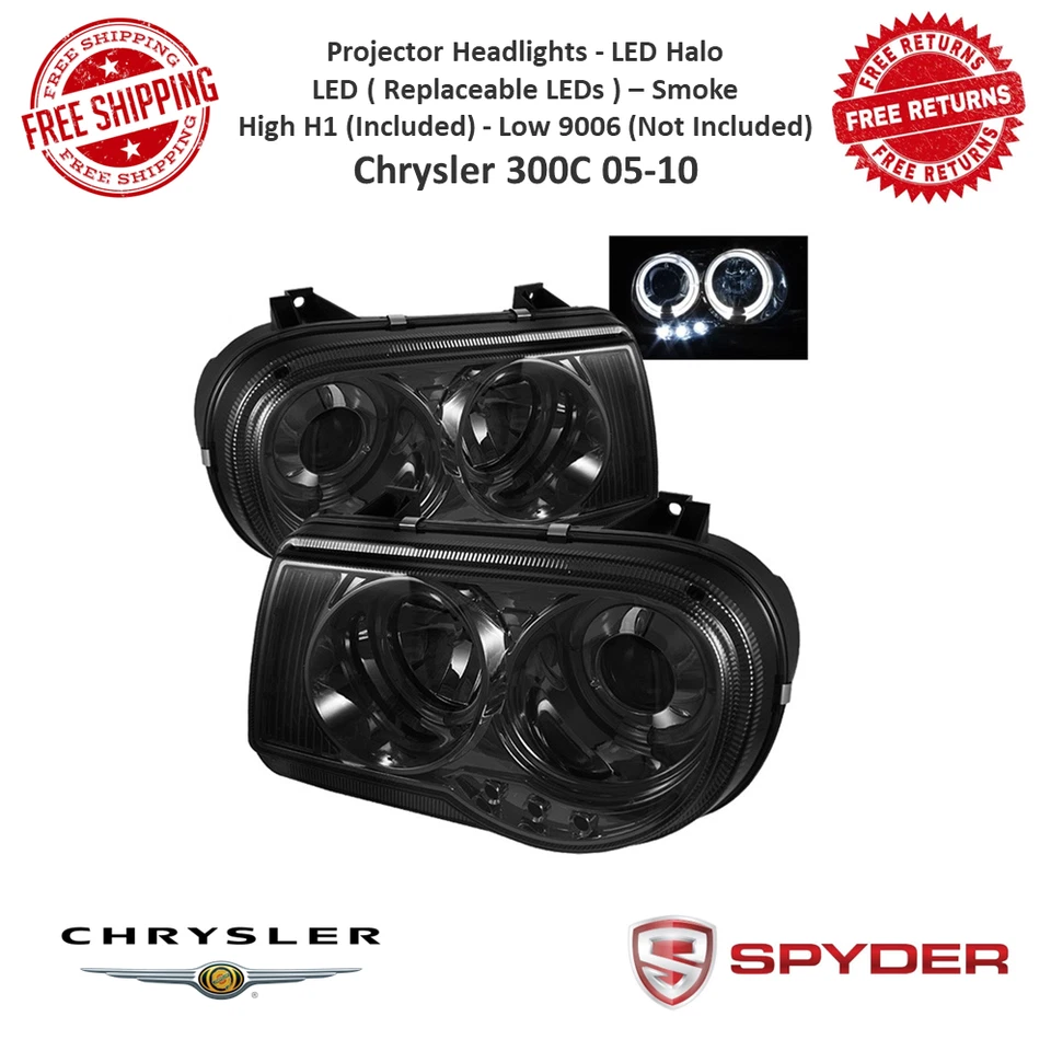 Par de faros proyectores de humo halo LED Spyder Signature para Chrysler 300C 05-10 Foto 1 de 4