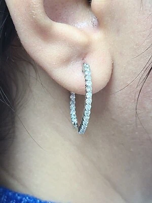 СДЕЛКА! 100% натуральный круглый бриллиант 1,45 карата внутри снаружи серьги-кольца из золота 14 карат - Изображение 1 из 4