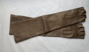 CHANEL Lambskin Leather Long Gloves Bronze Brown Silver Hardware Size 57 - Picture 1 of 8