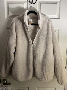 VICTORIA'S SECRET PINK TEDDY FULL ZIP SHERPA JACKET Cream/off White XL - Picture 1 of 3