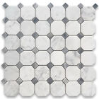C807XP Carrara White Marble 2" Octagon Mosaic Tile Bardiglio Gray Polished