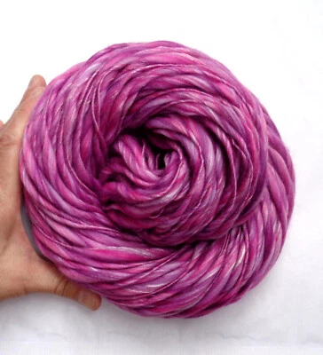 Fio de seda Merino grosso e fino fiado à mão rosa super volumoso roxo 72yds (65m) - Imagem 1 de 4