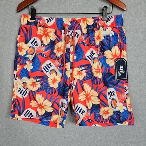 Miller Lite Tropical Floral Swim Trunk Shorts Mens Size Small New Hawaiian Beach - Picture 1 of 10