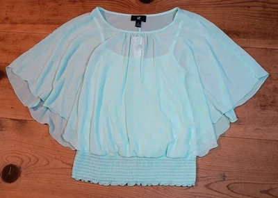 Camiseta sin mangas Y2K iZ Byer para mujer S de gasa transparente fluida manga corta verde menta nueva con etiquetas Foto 1 de 4