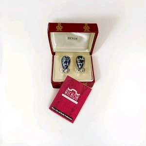 Vtg Hickok Cufflinks Large Scroll Blue Tear Drop Silver Flake In Original Box - Picture 1 of 7