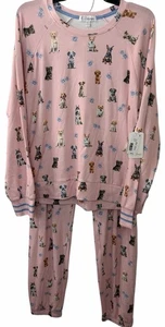PJ Salvage XL Dog Print Pajama Set Blush Pink Long Sleeve Top & Joggers NWT $136 - Picture 1 of 11