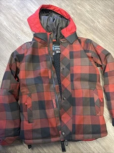 686 Snowboard Jacket Youth Boy L Coat red, black, and brown checkered - Picture 1 of 7