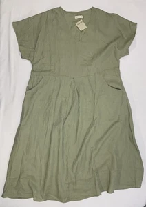 NWT Grae Cove Olive Green Relaxed Fit Linen Batwing Short Sleeve Smock 2XL - Picture 1 of 6
