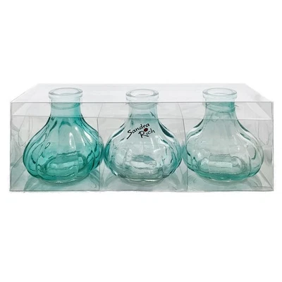 SANDRA RICH. GLAS VASE  BOTTLE STRIPES 3 kleine Flaschen ca 7x7cm blau ICE BLUE - Bild 1 von 2