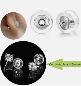 Silicone Earring Backs Sterling Silver Locking Secure Earring Backs for Studs UK - Picture 1 of 19
