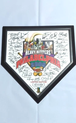 2009 PHILADELPHIA PHILLIES MLB FACSIMILE SIGNED POSTER HOME PLATE FRAME - Image 1 of 4