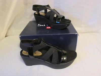 Chaps NUEVO Talla 6 Wilda Cuña Alpargatas Peep Toe Negro Tirantes Sandalias Zapatos Foto 1 de 4