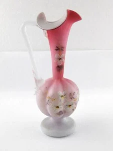 Jarrón Ewer Pintado a Mano Rosa Vidrio Satinado Flores Pintadas BUEN ESTADO - Imagen 1 de 11