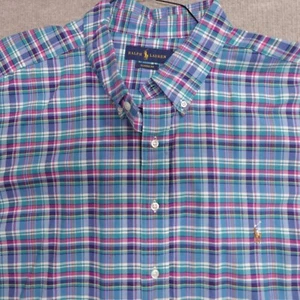 Polo Ralph Lauren Shirt 3XB Blue Plaid 100% Cotton Oxford OCBD Classic Fit - Picture 1 of 7