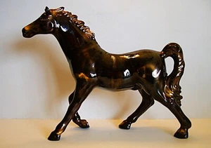 Vintage 1950s Ceramic Horse 7.5" Dark Golden Bronze Brown Running Ceramic Horse - Picture 1 of 8