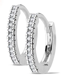 Thin Hoop Earrings Huggie Surgical Steel Clear Stone Gold/Silver Hypoallergenic - Picture 1 of 6