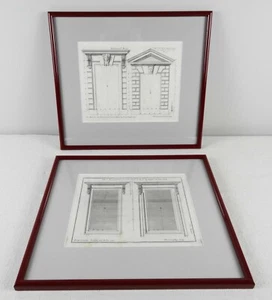 Pair Antique 18c Framed Architectural Engravings B Langley Doors Entablatures - Picture 1 of 12