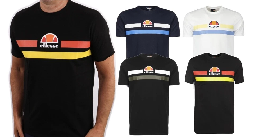 Ellesse Aprel Men's T-shirt Retro 70s Chest Stripe Tee Cotton Top New XS - 2XL - Image 1 of 1