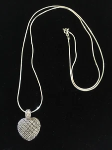 Vintage Sterling Silver Pendant, 925 Heart with Genuine Diamonds on 24" Chain - Picture 1 of 11