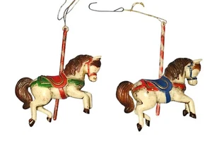Set 2 Vintage Blow Mold Carousel Horse Ornaments - Picture 1 of 6