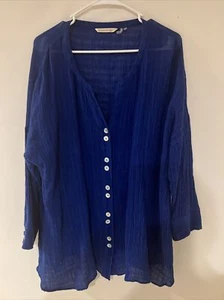 Soft Surroundings Womens Top L BlueButton Up Gauzy Lagenlook 3/4 Sleeves 0093 - Picture 1 of 11