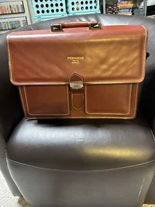 PERSAMAN  Cognac Color  Leather Briefcase / Messenger Bag NO KEY/strap-NEW YORK - Picture 1 of 20
