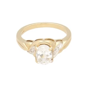 9Carat Yellow Gold Ice Zircon Solitaire & Diamond Accent Ring (Size M 1/2)6x8mm - Picture 1 of 5