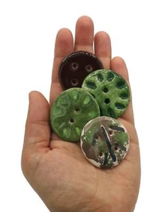 Assorted Sewing Buttons 4Pc 40mm Handmade Clay Round Flat Button Hand Painted - Picture 1 of 7