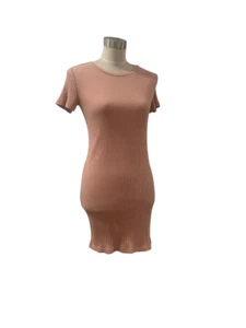 H&M helles zartrosa geripptes Mini T-Shirt Kleid Stretch M - Bild 1 von 5