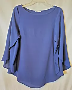 Axis Womens Sz Small Navy Blue Textured Blouse Shirt Angel Wings Sleeve - Picture 1 of 24