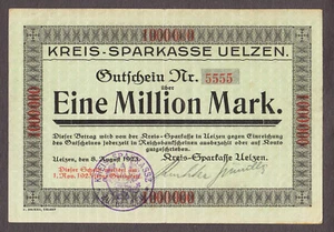 German Notgeld One Million Mark 1923 SOLID Serial # 5555 VF/XF - Picture 1 of 2