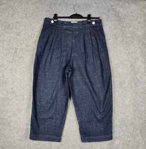 Toast Trousers Size UK 18 Blue Indigo Denim Wide Leg Barrel Cropped Pleated - Picture 1 of 16