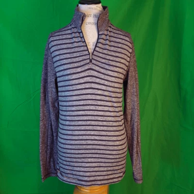 Lululemon Mens Yachtie Stripes Dark Slate Deep Zinfandel Surge Warm 1/2 Zip Sml - Image 1 of 3