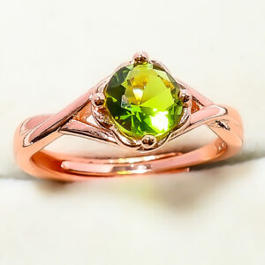 Peridot 925 Sterling Silver Rose Gold Plated Solitaire Ring Adst. RC7380-12_2