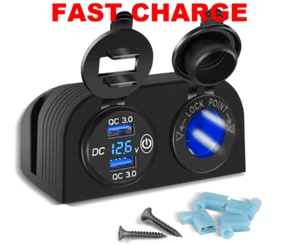 MARINE 12V Quick Charge (QC) 3.0 Dual USB Charger+Power Socket+Volt Mtr - Picture 1 of 6